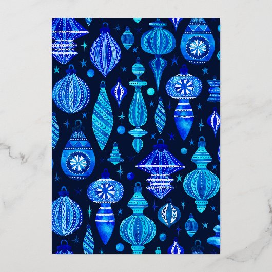 ボーブルクリスマスディナーウォーターカラーネイビーブルー 箔招待状 (裏面)