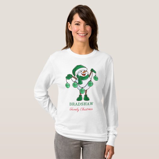 ボーブルファミリークリスマスマッチング付き雪だるま Tシャツ (正面フル)