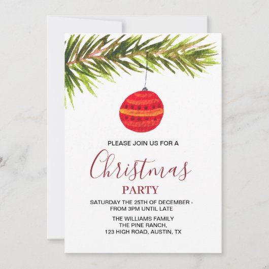 ボーブルヴィンテージレトロレッドクリスマスパーティー 招待状 (正面)