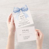 ボーブルーベージュクリームボーイBABYシャワーrsvp オールインワン招待状 (貼ってはがせる)