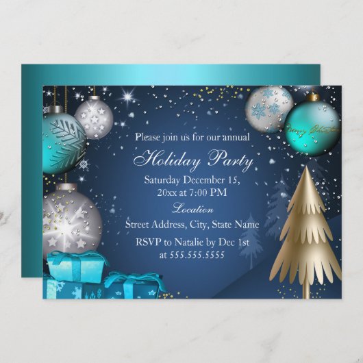 ボーブル企業のワークオフィスのクリスマスパーティー 招待状 (正面/裏面)