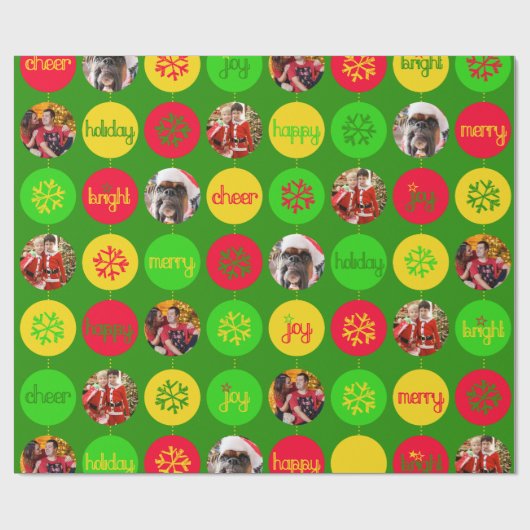 ボーブル赤い緑の黄色のパターンのクリスマスフォト ラッピングペーパー (フラット)