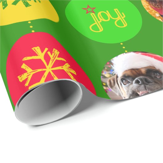 ボーブル赤い緑の黄色のパターンのクリスマスフォト ラッピングペーパー (ロールコーナー)