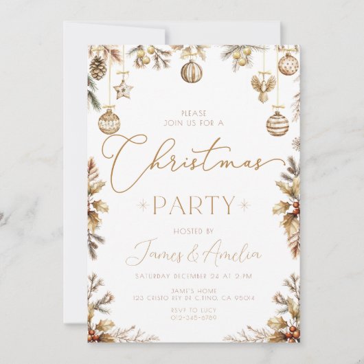 ボーブル金ゴールドクリスマスパーティの招待状 招待状 (正面)