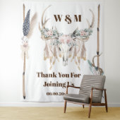 ボーホな鹿の角 ローズフェザー ウッド ルスティック インド タペストリー (インサイチュ)