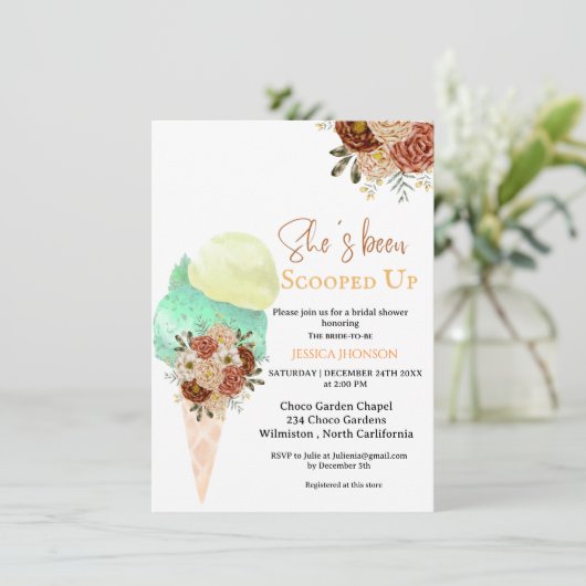 ボーホアイスクリームブライダルシャワー彼女はスクープされている 招待状 (スタンド正面)