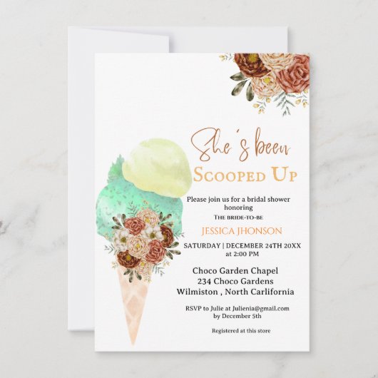 ボーホアイスクリームブライダルシャワー彼女はスクープされている 招待状 (正面)