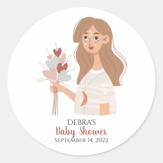 ボーホアースマザー ブラウン ヘアー ハートの花束 ラウンドシール (正面)