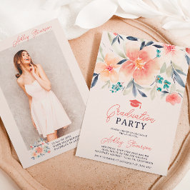 ボーホアース調フローラ水彩写真卒業 招待状