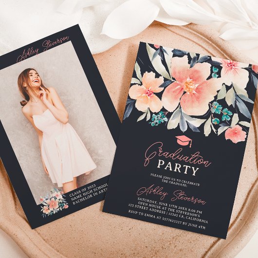 ボーホアース調フローラ水彩写真卒業 招待状