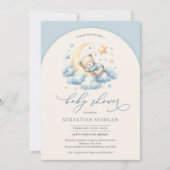 ボーホアーチウォーターの色テディベア月の男の子の上 招待状 (正面)