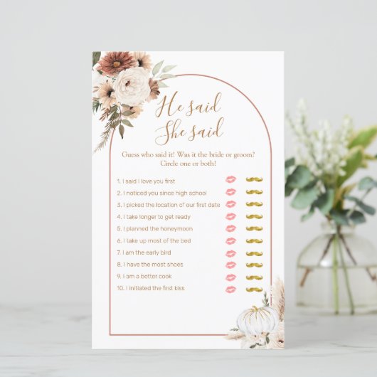 ボーホアーチホワイトカボチャ彼は彼女はゲームカードと言った (スタンド正面)