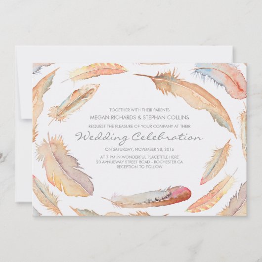 ボーホウォーターの色の羽はトライバルと野生結婚の 招待状 (正面)