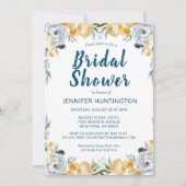 ボーホウォーターカラーコーラルブルーフローラブライダルシャワーイン 招待状 (正面)