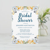 ボーホウォーターカラーコーラルブルーフローラブライダルシャワーイン 招待状 (スタンド正面)