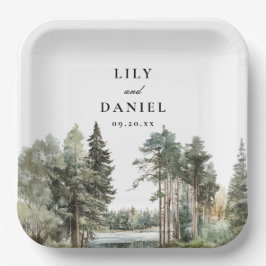 ボーホウォーターカラーレイクフォレストウッドランド結婚ズ ペーパープレート