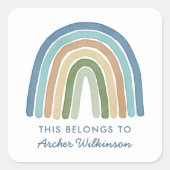ボーホウォーターカラーレインボーネームスクールラベルブルー スクエアシール (正面)