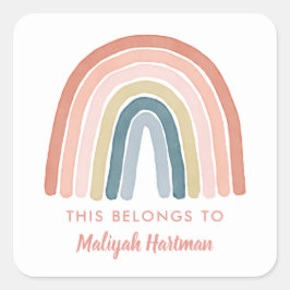 ボーホウォーター色レインボーネームスクールラベルサンゴ スクエアシール