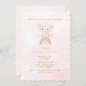 ボーホエレファントレインボーガールベビーシャワーに座る 招待状 (正面/裏面)