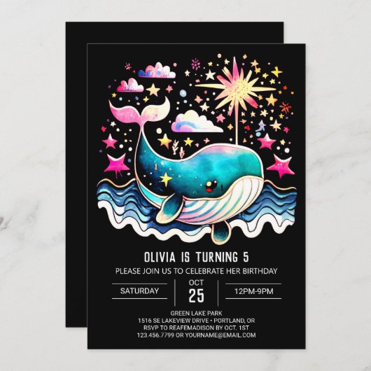 ボーホエールウェーブズガール誕生日 招待状 (正面/裏面)