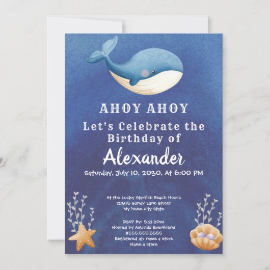 ボーホエールシーボーイ誕生日パーティーの下 招待状 (正面)