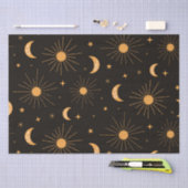 ボーホオレンジの太陽と月のパターン 薄葉紙 (クラフト)