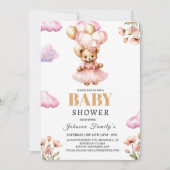 ボーホガール ピンク ベビーシャワー 招待状 クマ (正面)