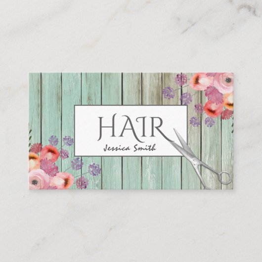 ボーホグラムエレガント水彩色フローラ木材鋏 名刺 (正面)