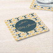 ボーホサンパーソナライズされたムーンスターブルーイエロー スクエアペーパーコースター (アングル)