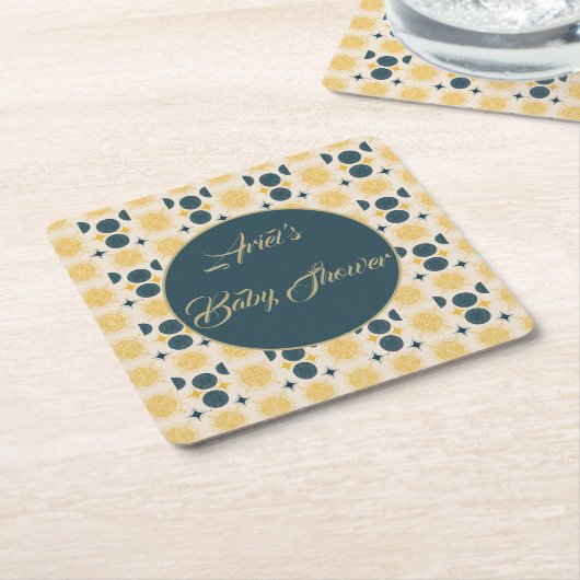 ボーホサンパーソナライズされたムーンスターブルーイエロー スクエアペーパーコースター (アングル)