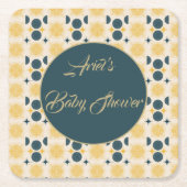 ボーホサンパーソナライズされたムーンスターブルーイエロー スクエアペーパーコースター (正面)