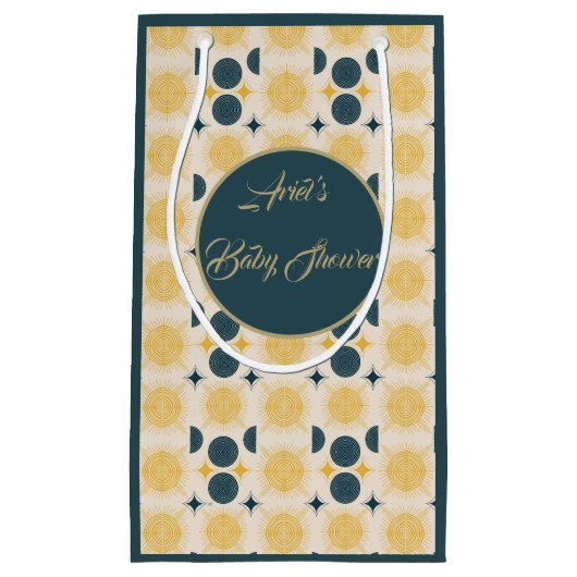 ボーホサンパーソナライズされたムーンスターブルーイエロー スモールペーパーバッグ (正面)