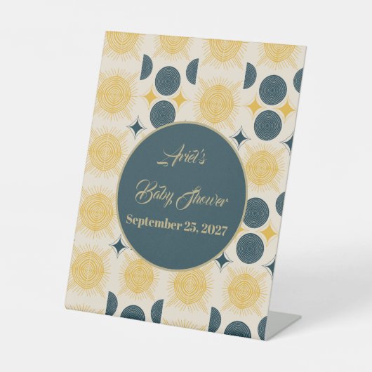 ボーホサンパーソナライズされたムーンスターブルーイエロー 台座サイン (正面)