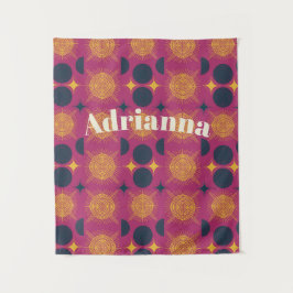 ボーホサンムーンスターズピンクブルーイエロー タペストリー