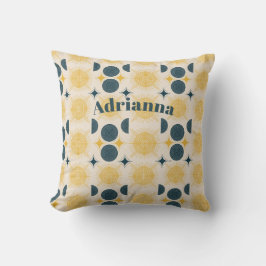 ボーホサンムーンスターズブルーパーソナライズされたイエロー クッション