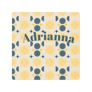 ボーホサンムーンスターズブルーパーソナライズされたイエロー メタルプリント