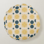 ボーホサンムーンスターズブルーパーソナライズされたイエロー ラウンドクッション (裏面)