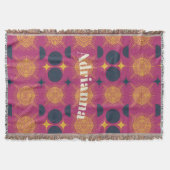 ボーホサンムーンスターピンク青パーソナライズされた黄 スローブランケット (正面)