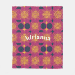 ボーホサンムーンスターピンク青パーソナライズされた黄 フリースブランケット