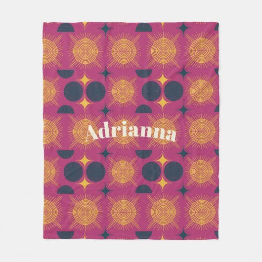 ボーホサンムーンスターピンク青パーソナライズされた黄 フリースブランケット (正面)