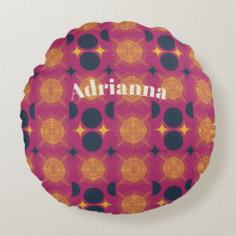 ボーホサンムーンスターピンク青パーソナライズされた黄 ラウンドクッション