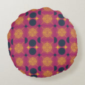 ボーホサンムーンスターピンク青パーソナライズされた黄 ラウンドクッション (裏面)