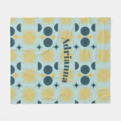 ボーホサンムーンスターベビーブルーイエローパーソナライズされた フリースブランケット (正面(横))
