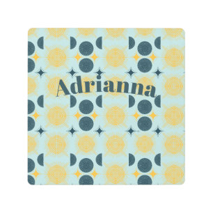 ボーホサンムーンスターベビーブルーイエローパーソナライズされた メタルプリント