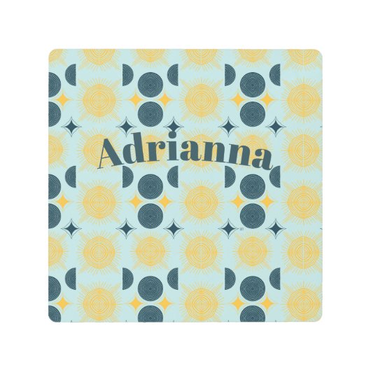 ボーホサンムーンスターベビーブルーイエローパーソナライズされた メタルプリント (正面)