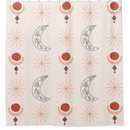 ボーホサンムーン装飾線アート抽象芸術図形 シャワーカーテン (正面)