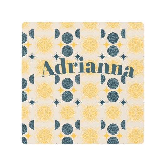 ボーホサン ムーンスターズ ブルー イエロー パーソナライズド メタルプリント (正面)