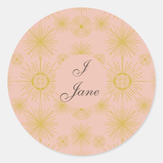 ボーホシアルサンスターズパーソナライズされたピンク ラウンドシール (正面)