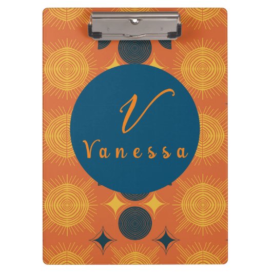 ボーホシアルサンムーンオレンジモノグラムスクリプト クリップボード (正面)