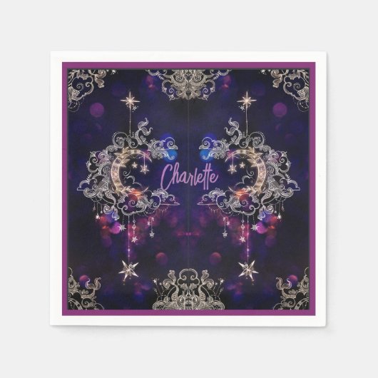 ボーホスターズ&ムーンパープルアドネーム誕生日 スタンダードカクテルナプキン (正面)